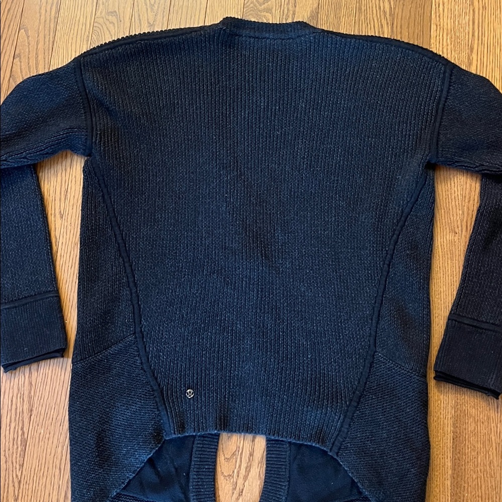 LULULEMON HEATHERED BLACK COTTON BLEND KNIT COZY CARDIGAN SIZE 10 - Picture 12 of 12